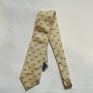 Tino Cosma Luxury Yellow Blue Embroidery dolphins 100% silk Neck Tie Italy Made